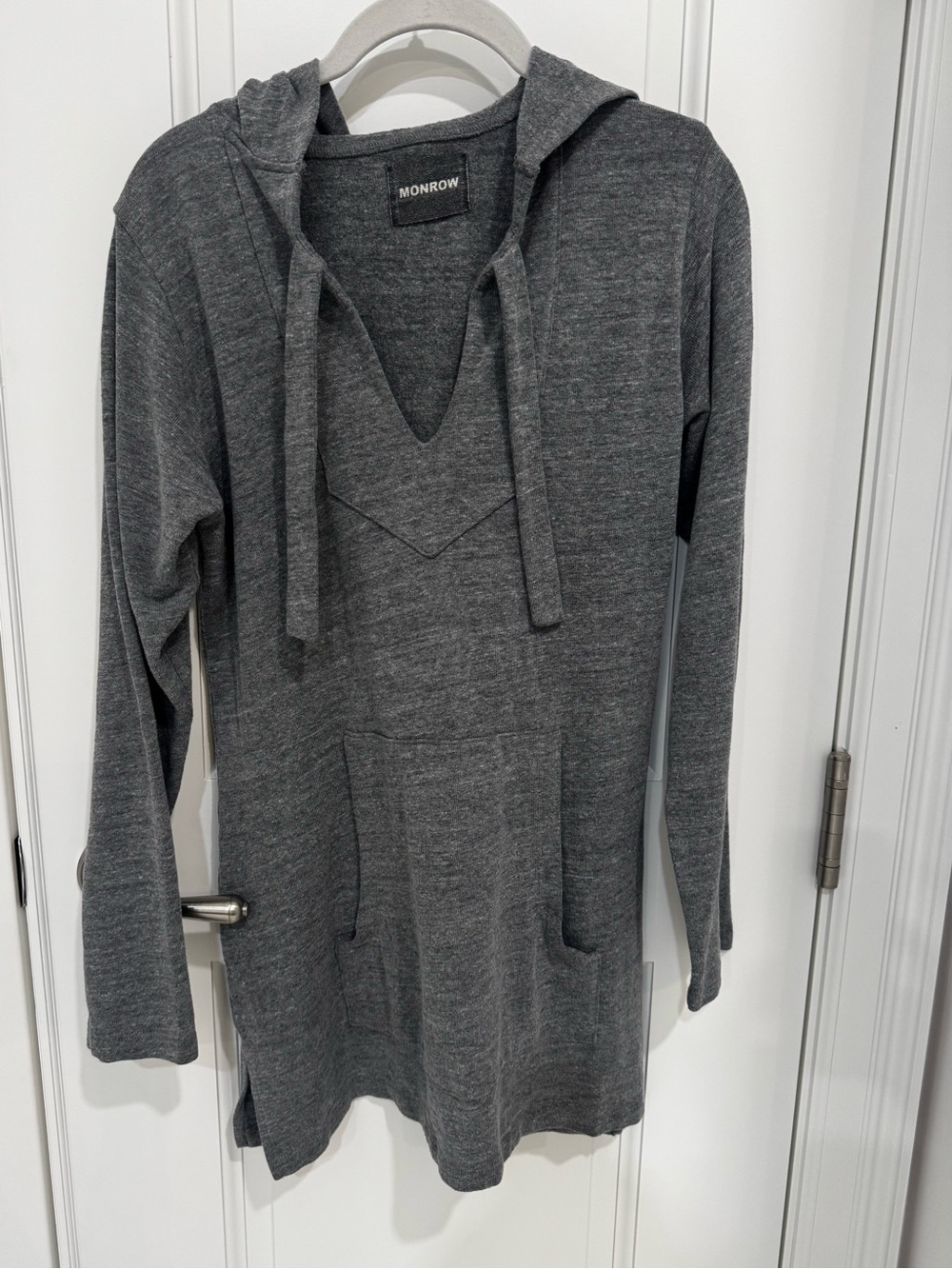 Monrow Heather Charcoal V-Neck Hooded Pullover